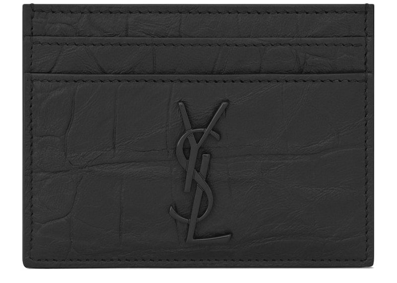 Monogram Card Case Crocodile Embossed Leather Black
