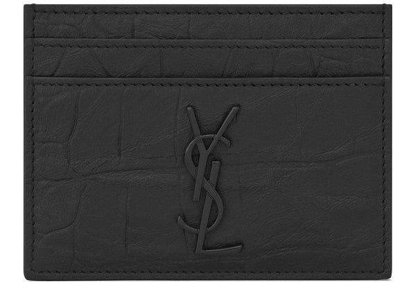 Monogram Card Case Crocodile Embossed Leather Black