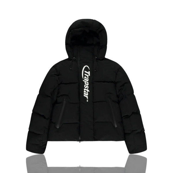 Black and White Hyperdrive Technical Hooded Puffer Jacket