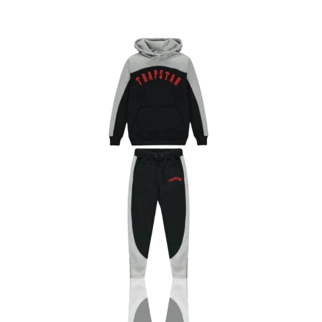 Black & Grey Red Arch Chenille Hooded Tracksuit