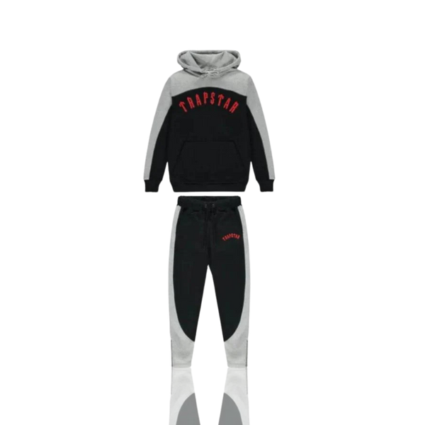 Black & Grey Red Arch Chenille Hooded Tracksuit