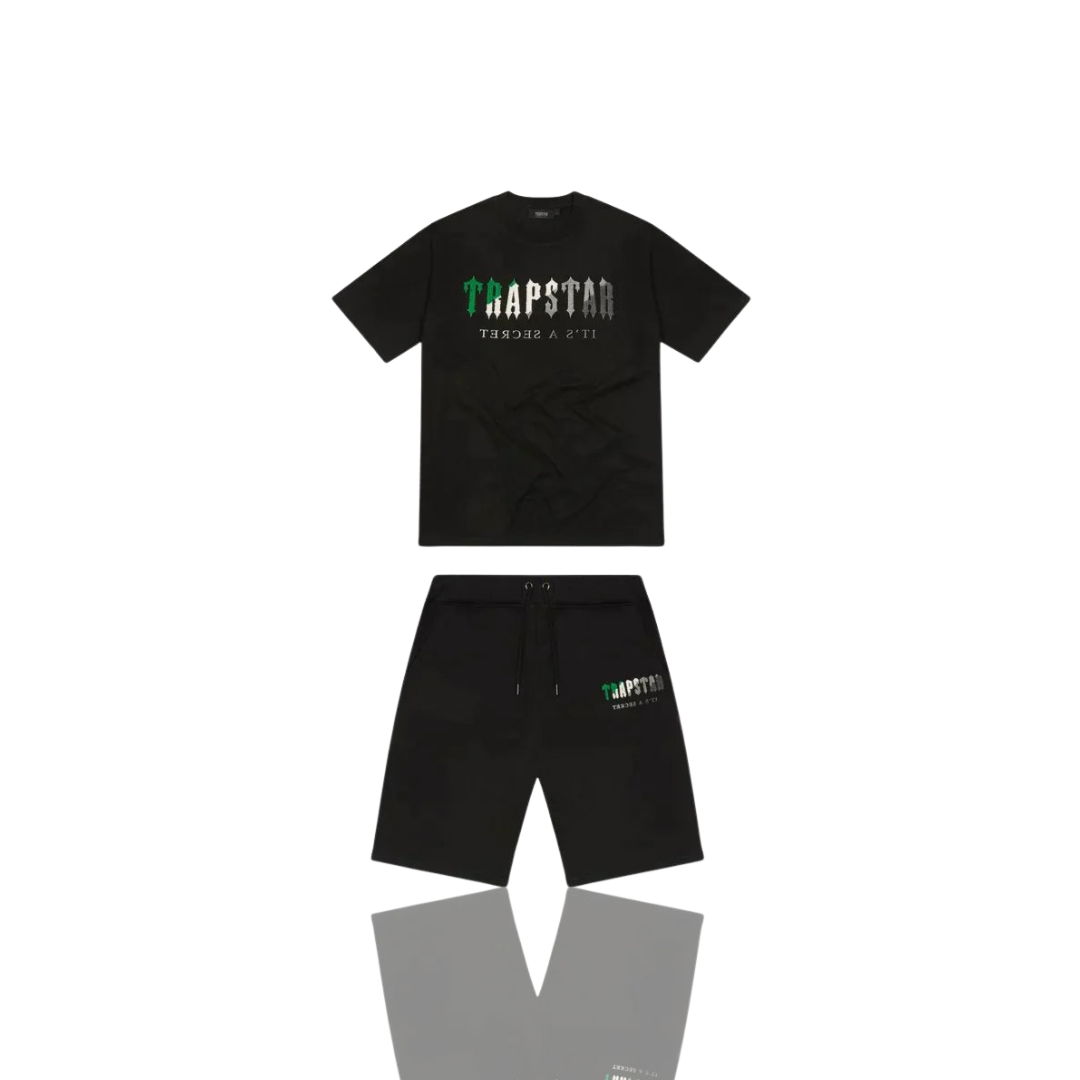 Black & Green Chenille Decoded Short Set