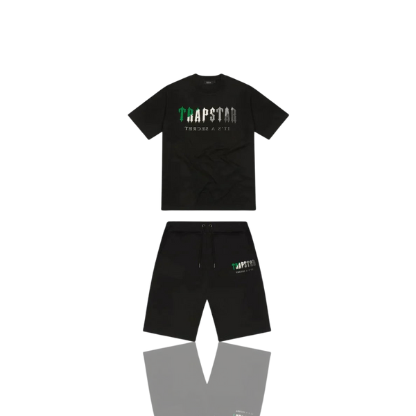 Black & Green Chenille Decoded Short Set