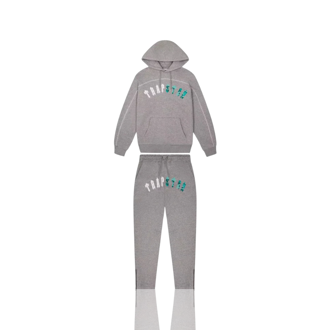 Grey & Sea Blue Arch Chenille Hooded Tracksuit