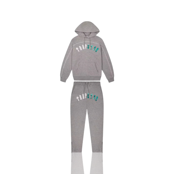 Grey & Sea Blue Arch Chenille Hooded Tracksuit