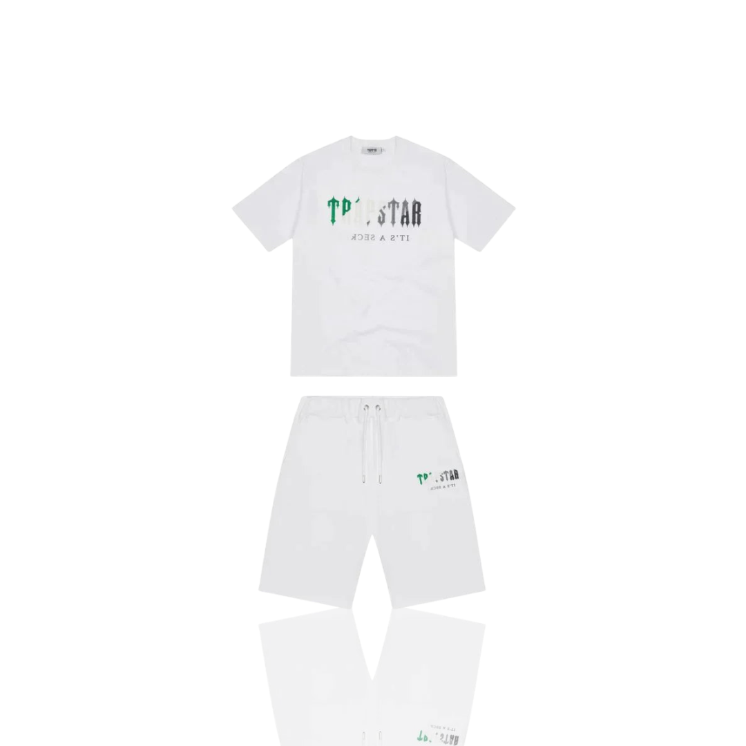 White & Green Chenille Decoded Short Set