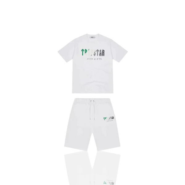 White & Green Chenille Decoded Short Set