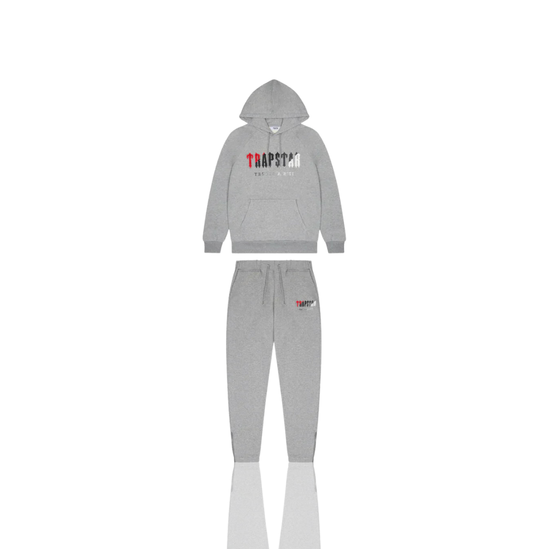 Grey & Red Chenille Decoded Hooded Tracksuit