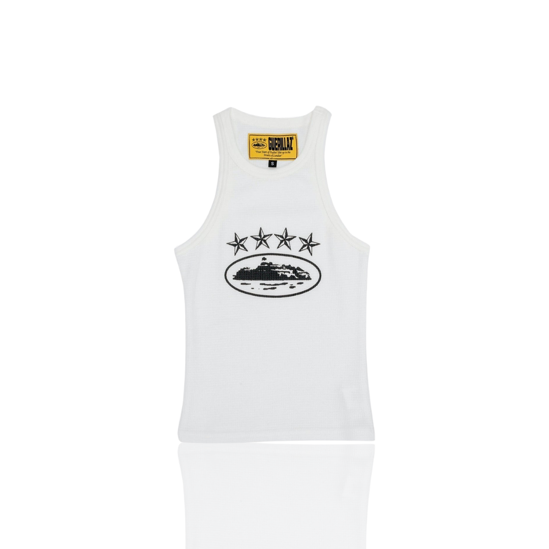 WHITE & BLACK WOMENS ALCATRAZ GUERILLAZ 4 STARZ VEST