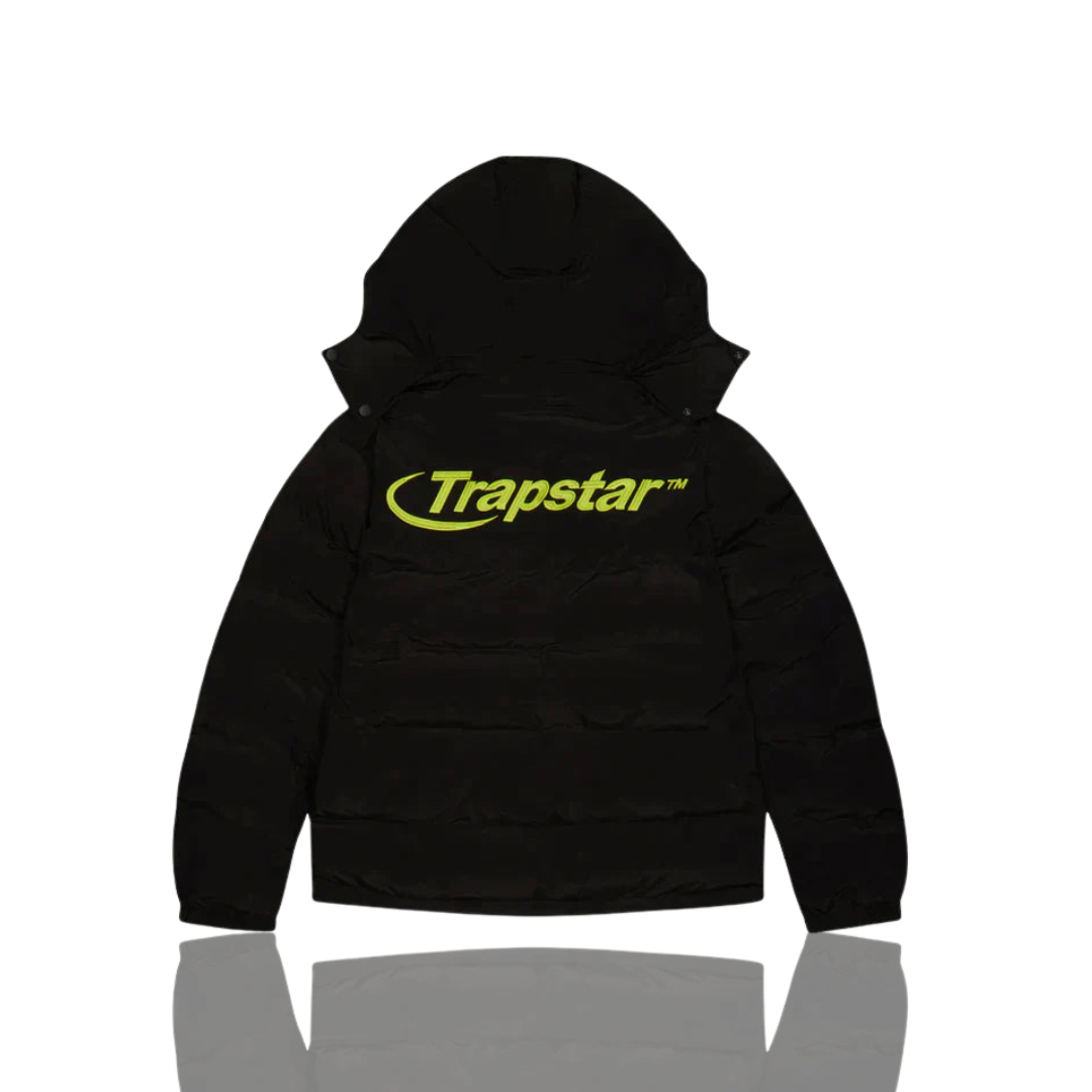Black and Lime Hyperdrive Detachable Hooded Puffer Jacket