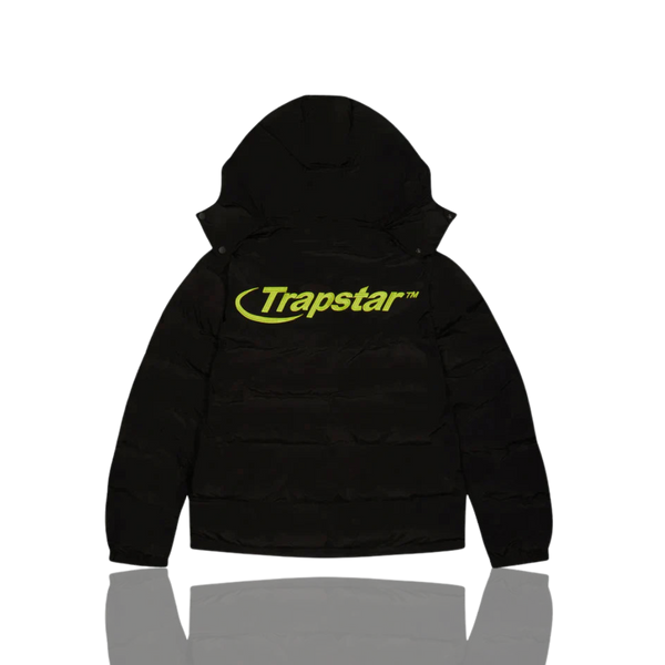 Black and Lime Hyperdrive Detachable Hooded Puffer Jacket