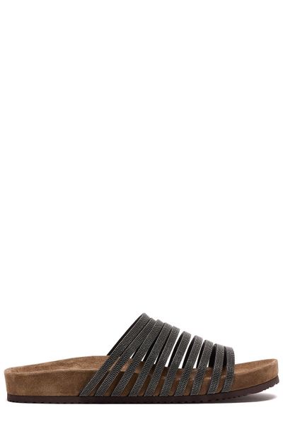 Brunello Cucinelli Strap Embellished Open Toe Sandals